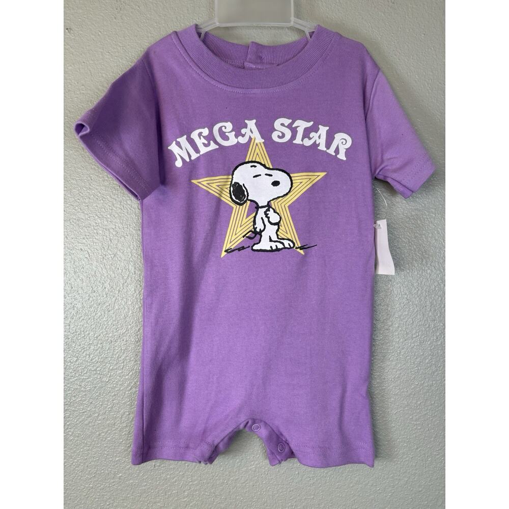 Snoopy Peanuts Romper 6/9 M Purple Mega Star NWT Short Sleeve Shorts 100% Cotton